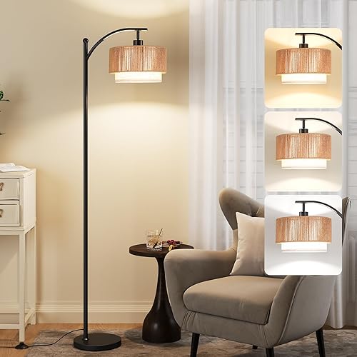 Miniatura 9 de SUNMORY Lámparas de pie para sala de estar con bombilla LED de 12 W, lámpara de pie de arco con 3 temperaturas de color, lámparas de pie de granja