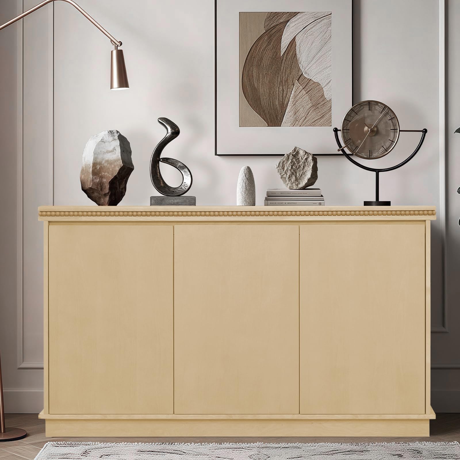 55" Buffet Cabinet with Storage Accent Sideboard Storage Cabinet Modern Credenza with Magnetic Door Latches Adjustable Shelf for Living Room Kitchen(Natural)