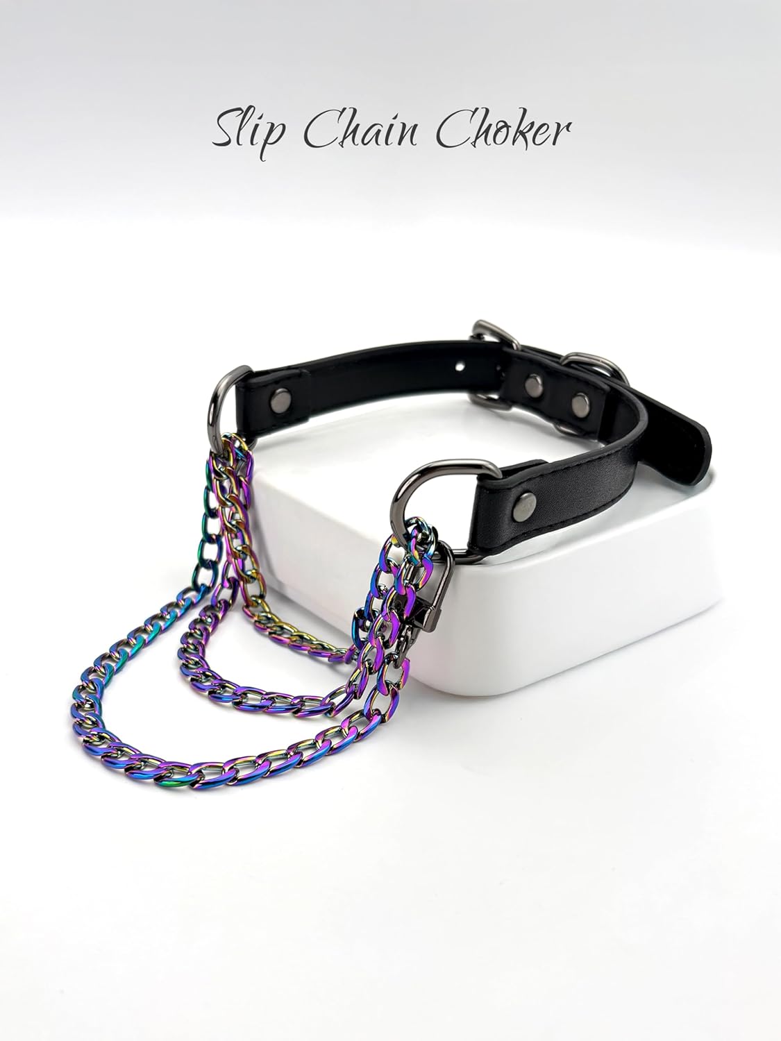 Handmade Black Vegan Leather Choker Collar For Women, Adjustable Triple-Layer Slip Chain Necklace - Image 2