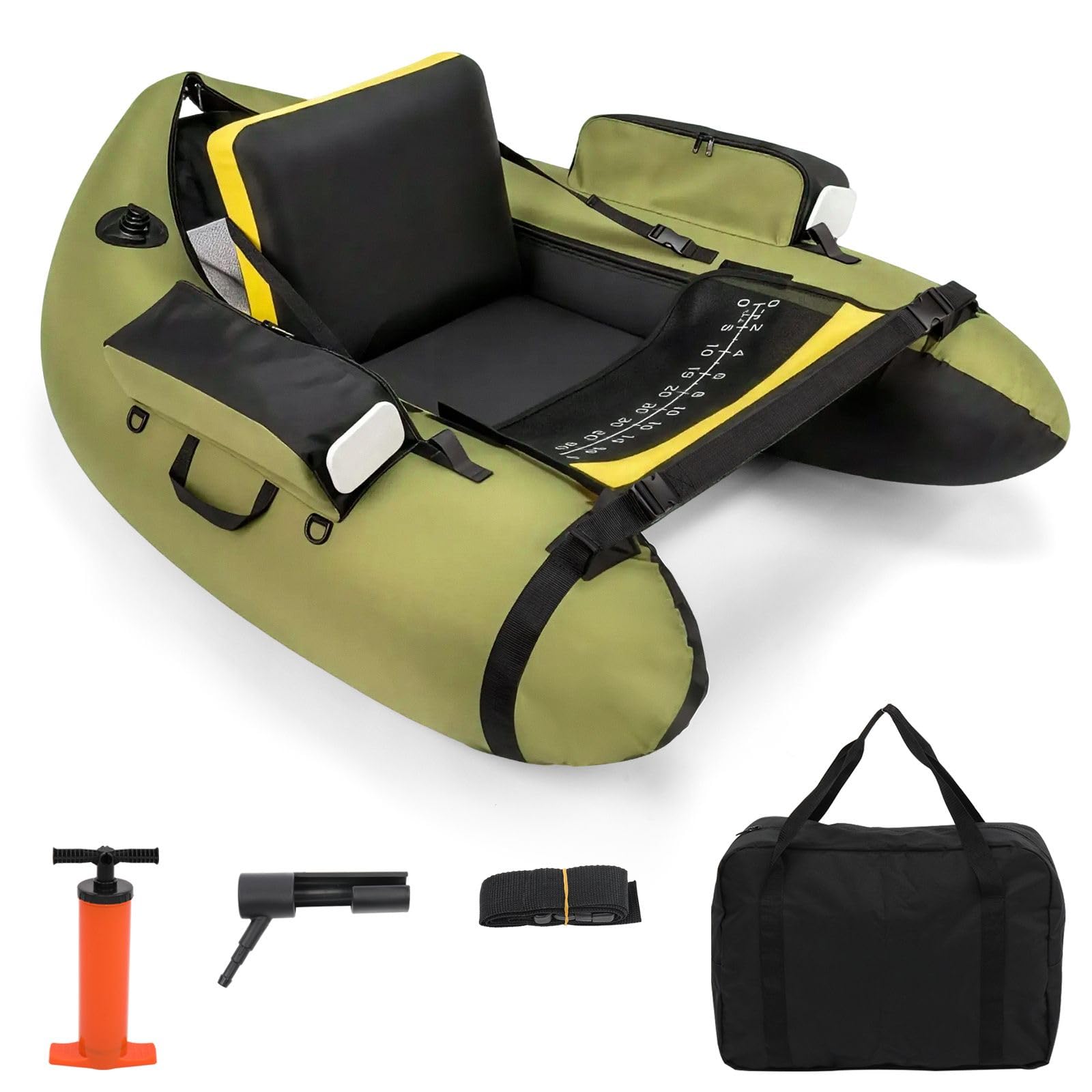 LEADZM Aufblasbares Schlauchboot, Angelboot mit Pumpe, Fischerboot mit Angelrutenhalter, Verstellbaren Gurten, Aufbewahrungstasche, Tragkraft 150 kg