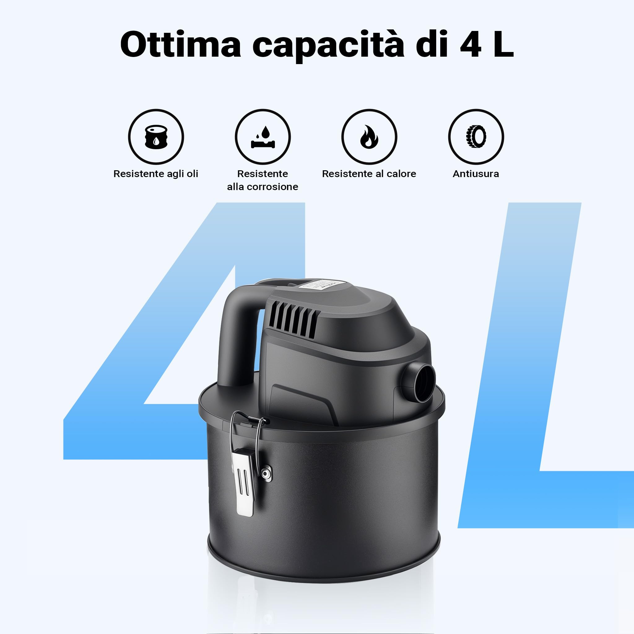 Wiltec Aspiraceneri portatile 600 W con filtro HEPA, Bidone da 4l, Mini aspiratore cenere camino