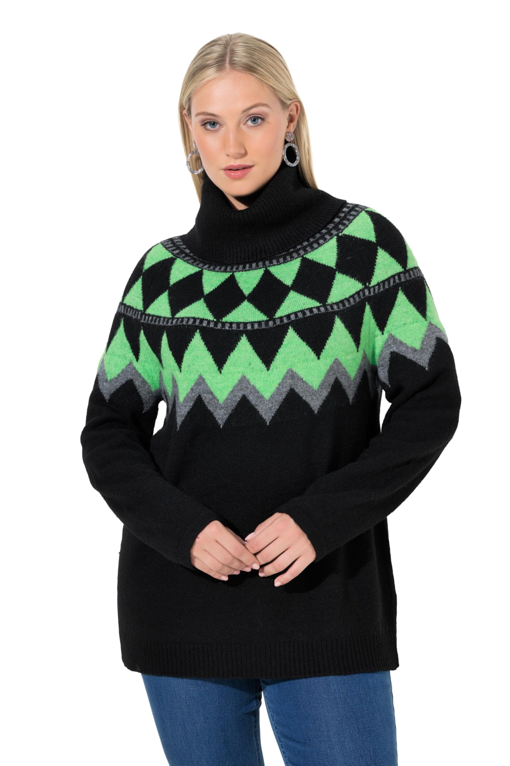 Ulla Popken Damen große Größen Übergrößen Plus Size Pullover, Norwegermuster, Rollkragen, Langarm 844248