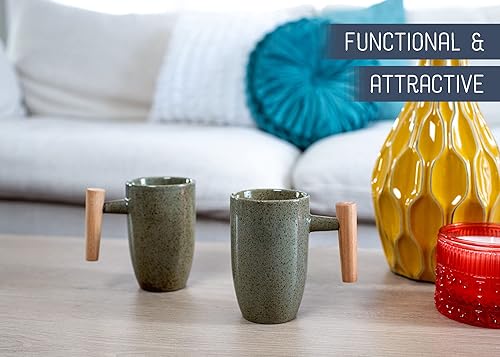 Miniatura 5 de Nat & Jules - Juego de 2 tazas de cerámica con mango de madera, acabado mixto, 11 onzas