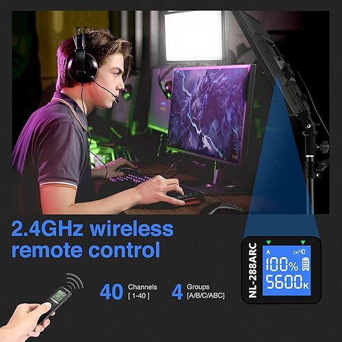 Miniatura 4 de Neewer Kit de soporte de luz LED de video de 90 W con control remoto inalámbrico de 2.4 GHz, paquete de 2 unidades de 45 W regulable bicolor de 18