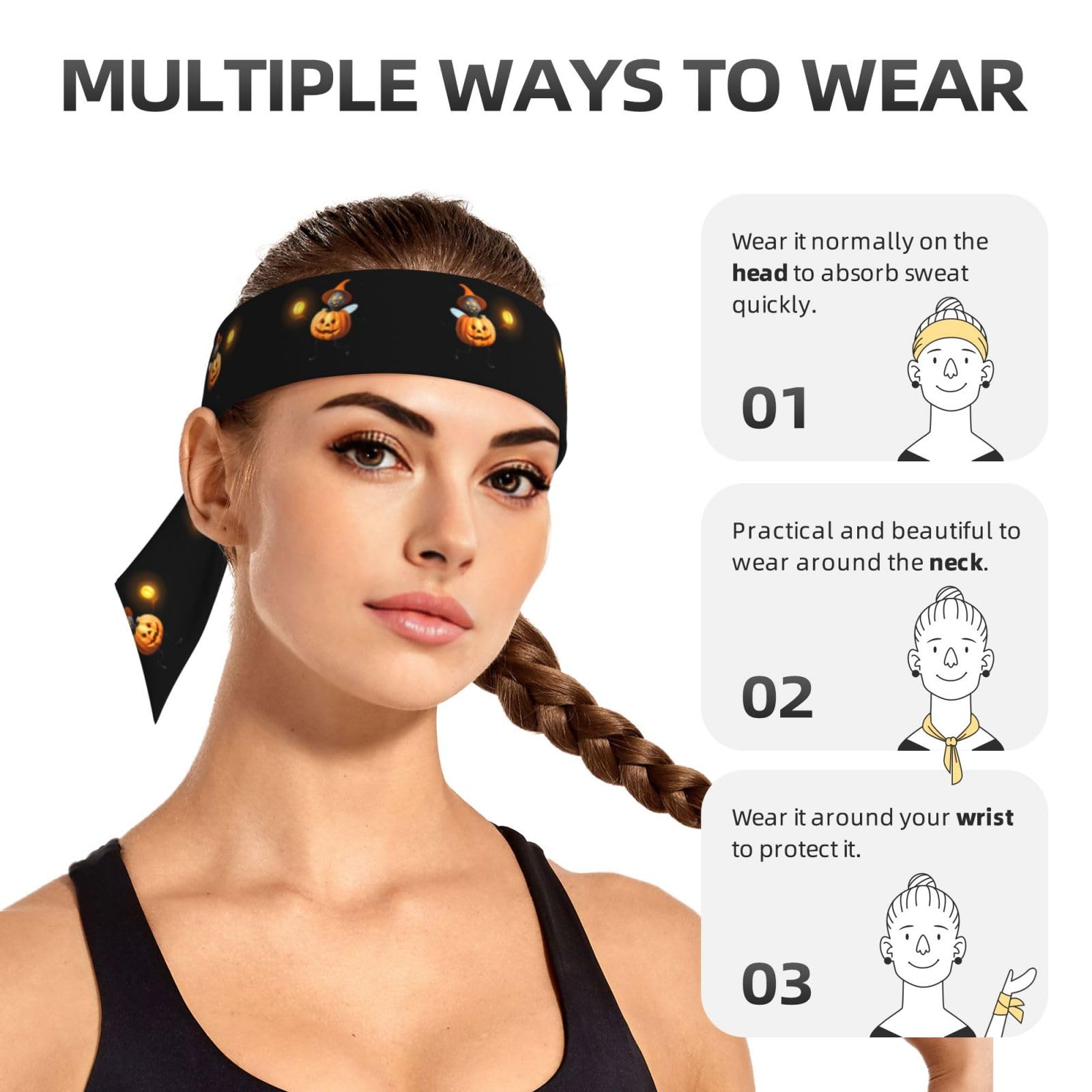 Bandeau De Sport Réglable - Motif Prairie, 95% Polyester 5% élasthanne, Absorbe La Transpiration - 6