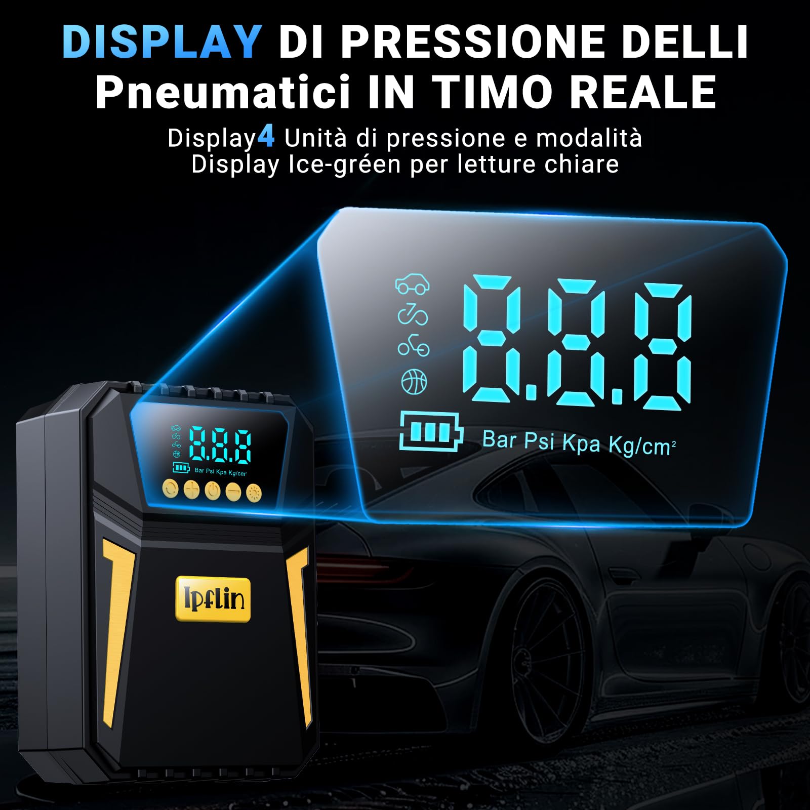 Compressore Aria Portatile Auto - Compressore Portatile Digitale 12 V DC, Compressore Auto d'aria da 150 PSI, Spegnimento Automatico per Pneumatici di Auto, Biciclette, Palloni da Calcio