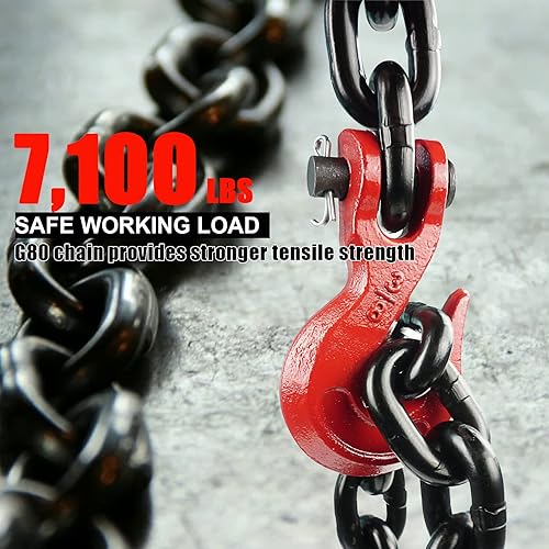 Miniatura 4 de Cadena de carpeta de 38 pulgadas x 10 pies, cadena de remolque G80 con ganchos de agarre de horquilla, límite de carga de trabajo de 7,100 libras,
