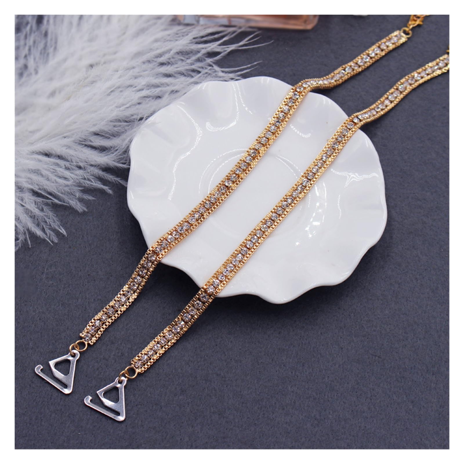 YGMNQAL Shoulder Straps Crystal Underwear Metal Bra Non-Slip Sexy Invisible Cool Women Strap For Decor(B-gold,1.8cm hook)