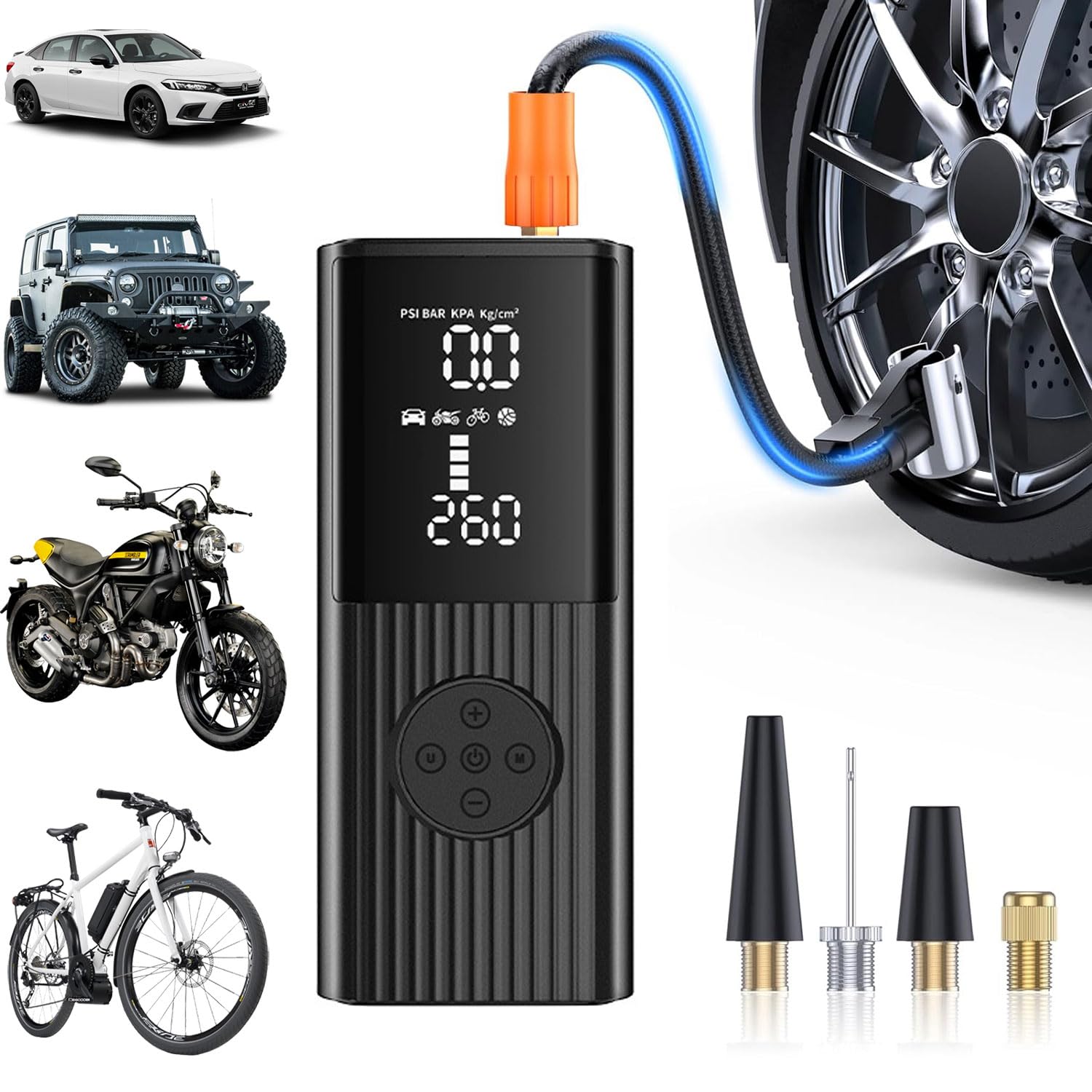 Funito Tire Inflator Portable Air Compressor-180PSI & 6000mAh Portable Air Pump, Accurate Pressure LCD Display, 3X Fast Inflation for Cars, Bikes & Motorcycle Tires, Balls