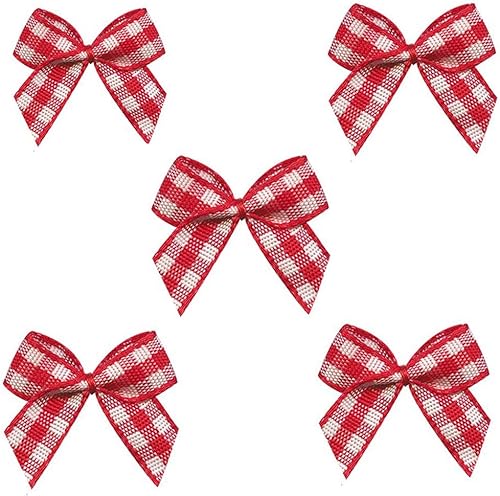 VIVIQUEN 50 mini lazos de cinta a cuadros, flores a cuadros, lazos de cinta a cuadros, apliques de bricolaje para costura, álbumes de recortes,