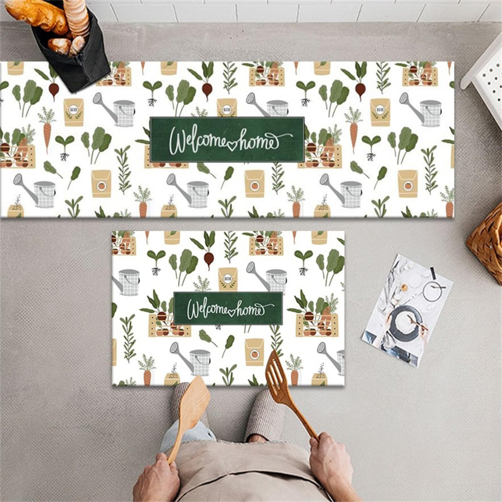KüChenläUfer KüChenmatte 45x120cm, KüChenteppich Waschbar rutschfest, Teppich LäUfer Flur FußMatte Badematten, Wasser öL Aufnehmen Teppich KüChe Set für KüChe Wohnzimmer, Badezimmer Round