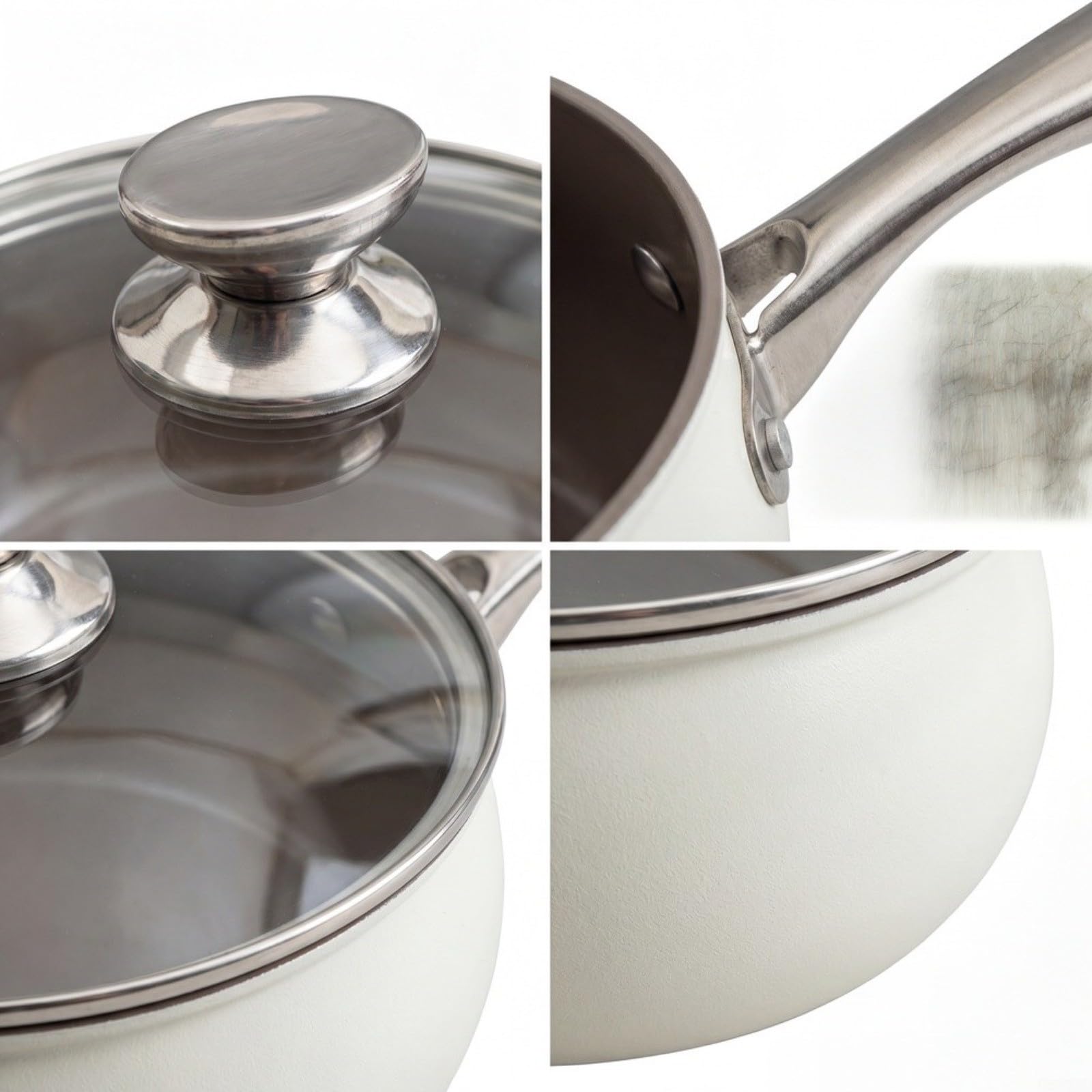 Metall Suppentopf Mit Glasdeckel Und Ergonomischem Griff, Gebogener Körper Für Induktion Und Gasherd, Robuster Kochtopf Zum Kochen Von Suppe Und Nudeln, Weiß(White)
