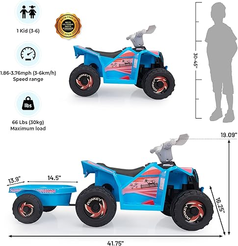 Miniatura 6 de Juguete de paseo para niños de 6 V, ATV de 4 ruedas para niños de 3 a 6 años, funciona con pilas, ATV para niños pequeños con botón de remolque,