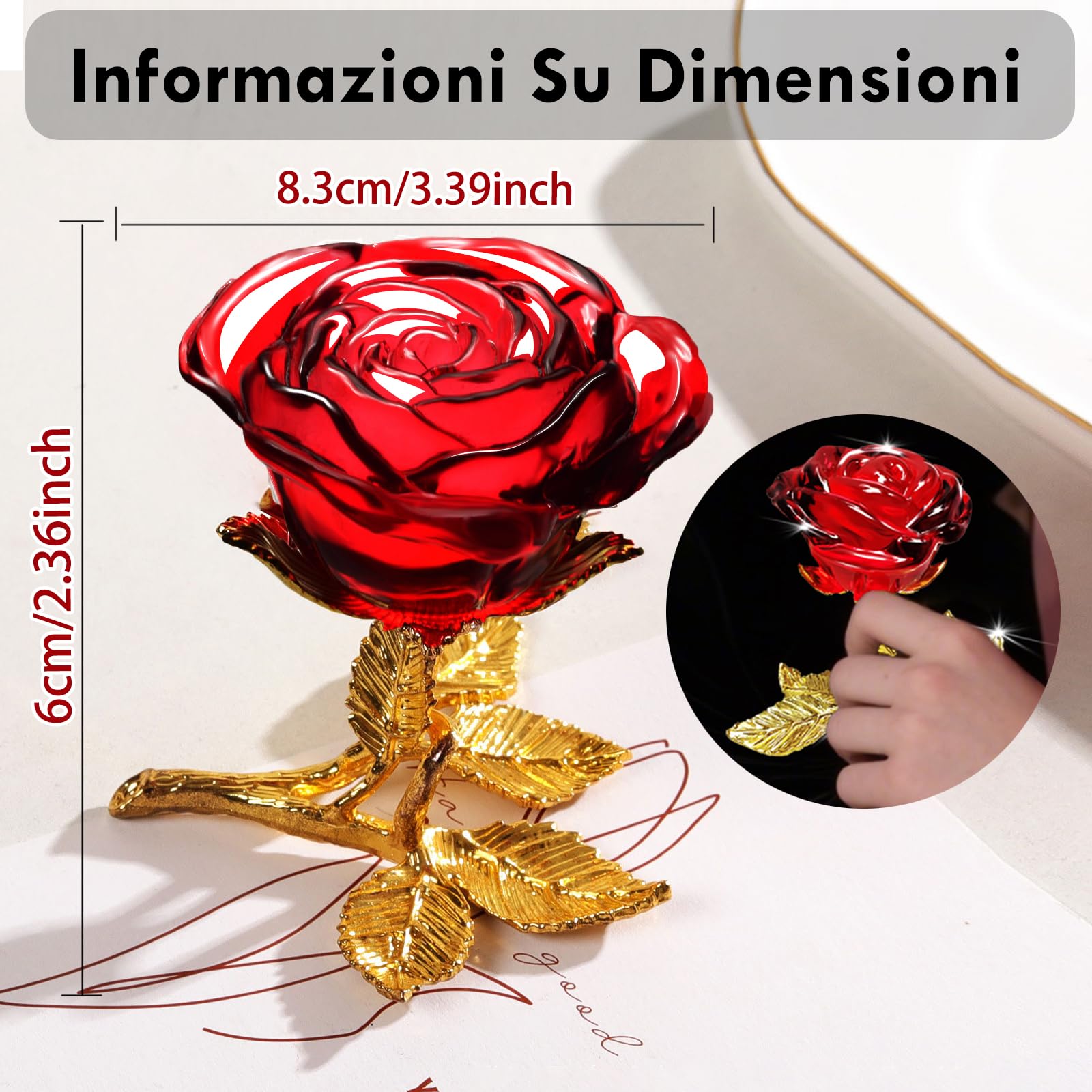 Lampada LED Con Rosa Nera In Cupola Di Vetro – Base Legno, Per Decorazione Romantica, Blu, Con Luci - 6