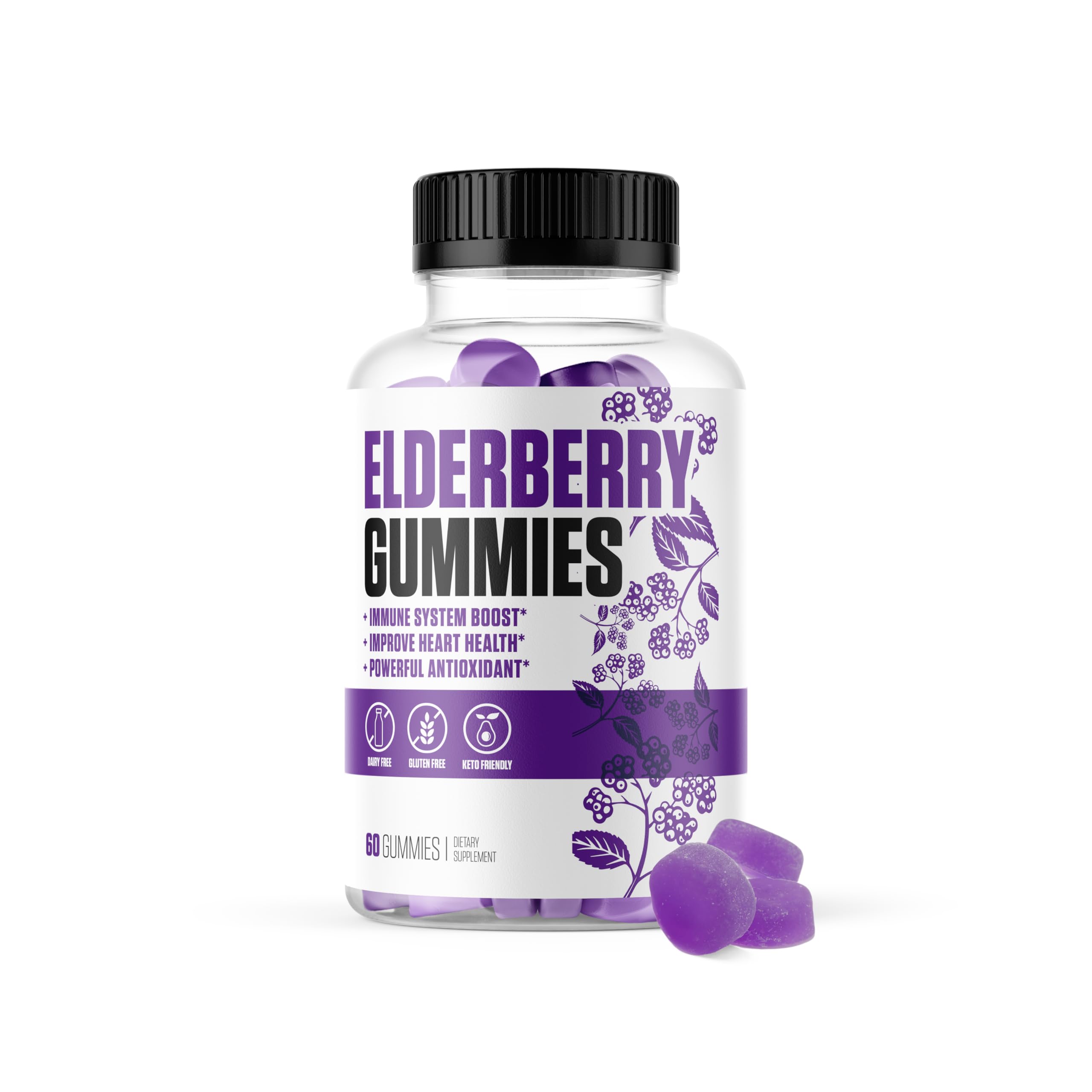 Elderberry Gummies | #1 New Elderberry Gummy Supplement w/Vitamin C & Zinc to Improve Immune Health, Heart Health with Powerful Antioxidants | Dairy & Gluten Free for Men & Women - 60 Gummies