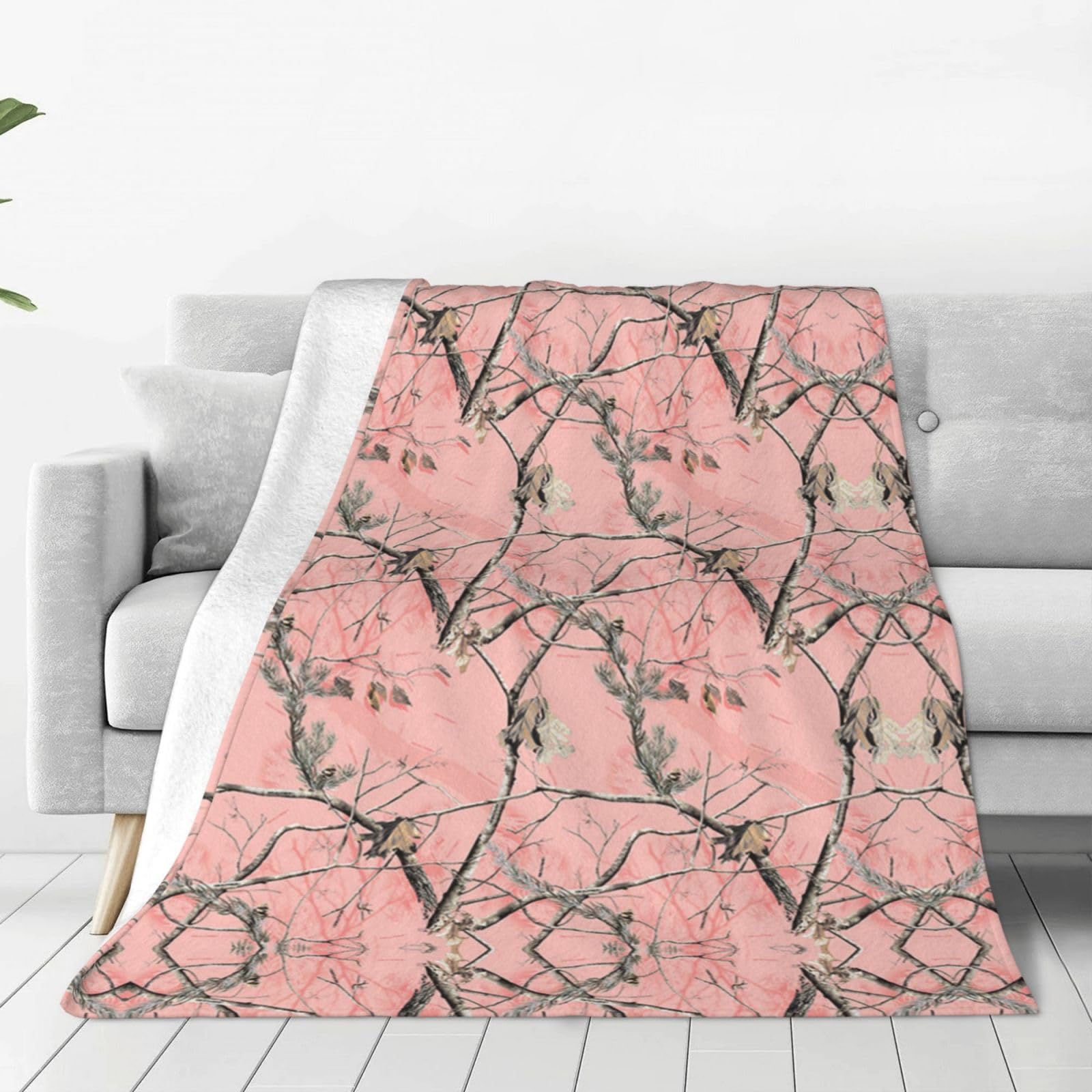 Couverture en flanelle douce rose camouflage plaid chaud de lit 127x101