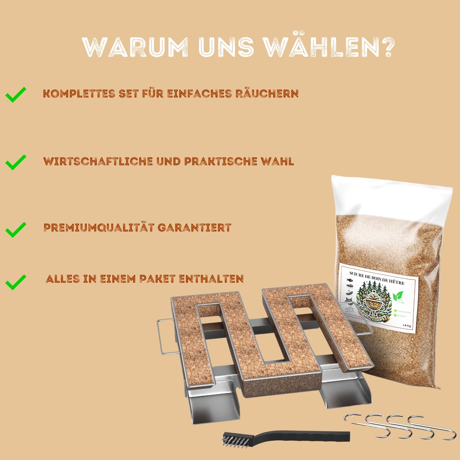 Kaltrauchgenerator Set Mit Buchenholzsägemehl - Für Räucherofen & Grill