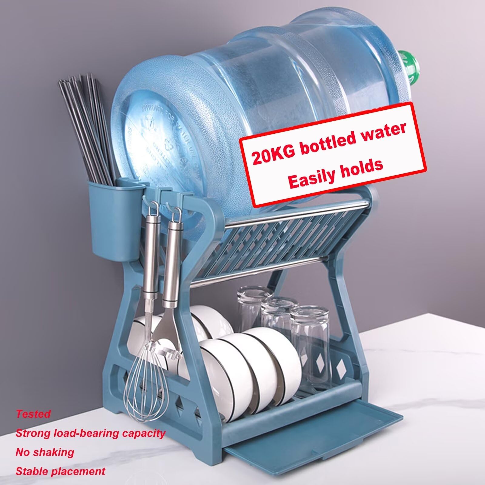 Escurridor de Platos para Encimera de Cocina, Escurreplatos de PP 2 Niveles con Desagüe, Set Escurreplatos Fregadero para Cubiertos y Vasos con Soporte de Vajilla y Tazas