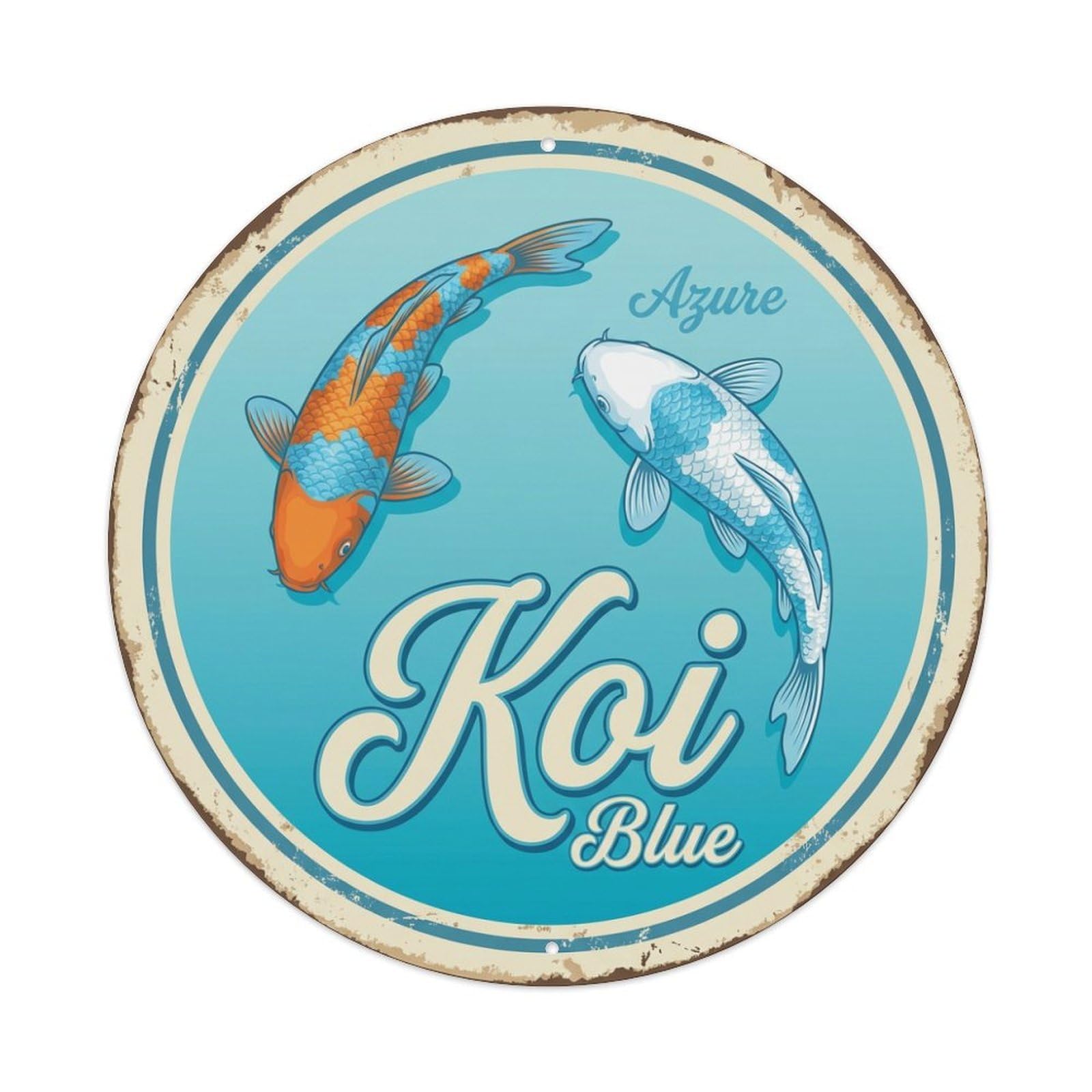 Koi Fish Azure Blue Waters Sky Bright Clear Serene Metal Tin Sign