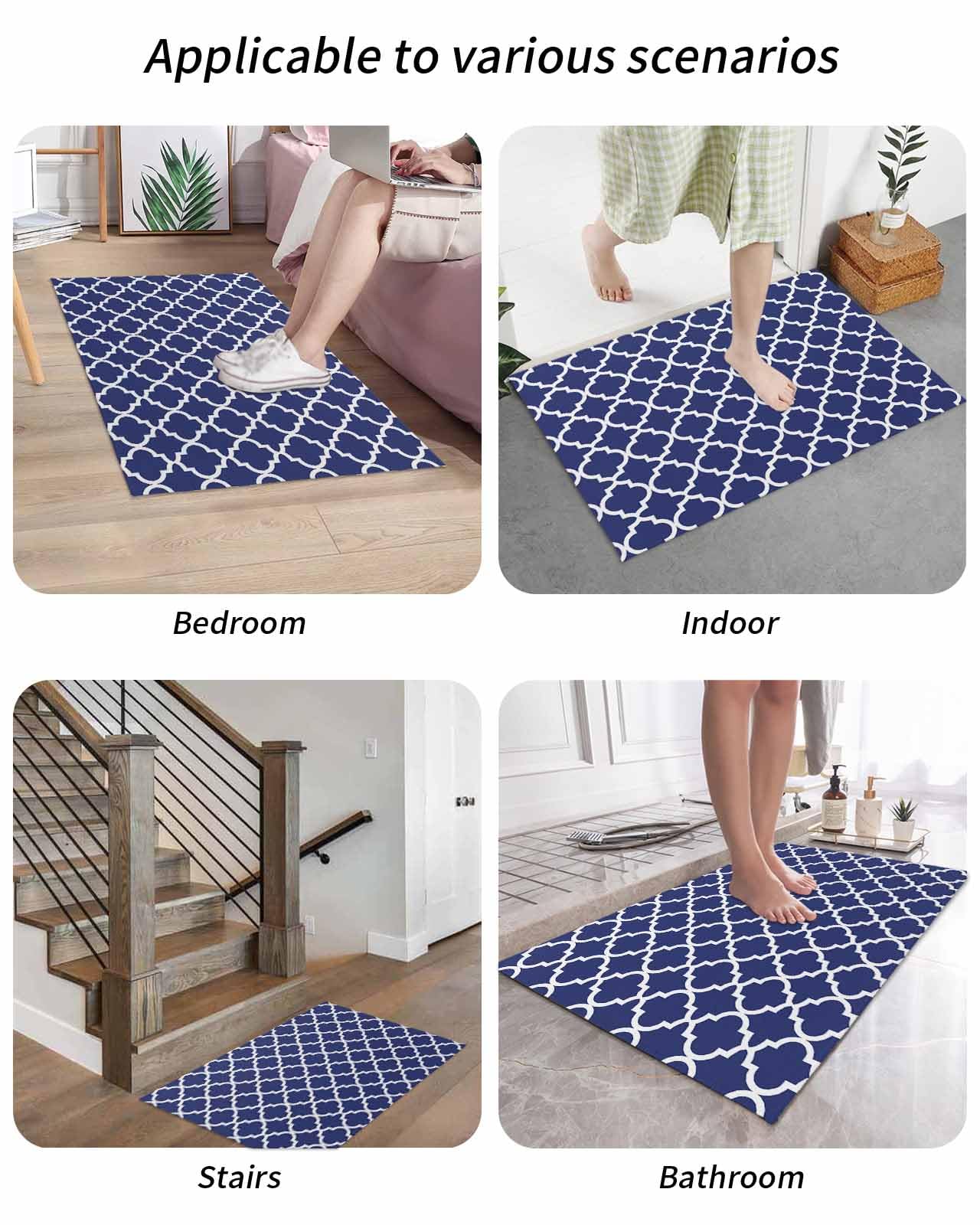CHALLENGER WELCOME MAT（NAVY） Amazon.com: Navy Blue Morocco Front Door Mat Lake Blue Geometric