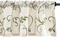 Vista 31 de VOGOL Cortinas bordadas de hojas, cenefas texturizadas de lino estilo rústico para ventana de cocina, patrón de hojas con bolsillo para barra