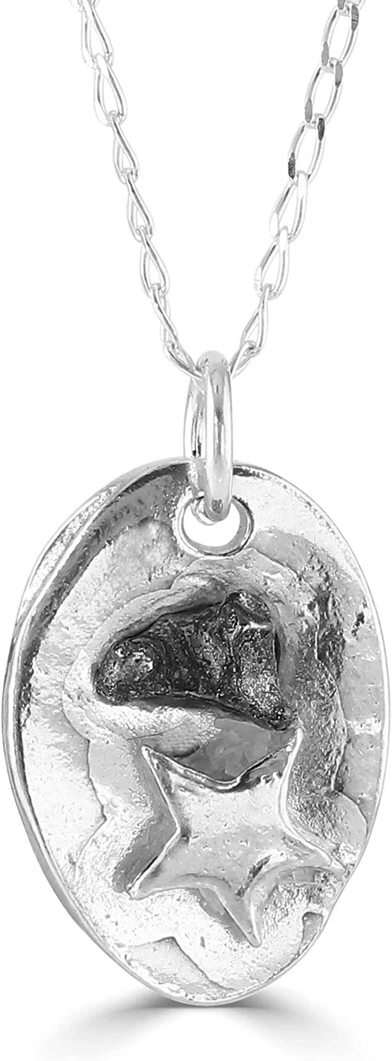 Solid Silver Oval Necklace - With Iron Meteorite