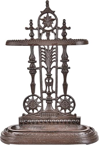 Sungmor Soporte de paraguas de hierro fundido de estilo real con bandeja de goteo desmontable, soporte rústico resistente para entrada, puerta