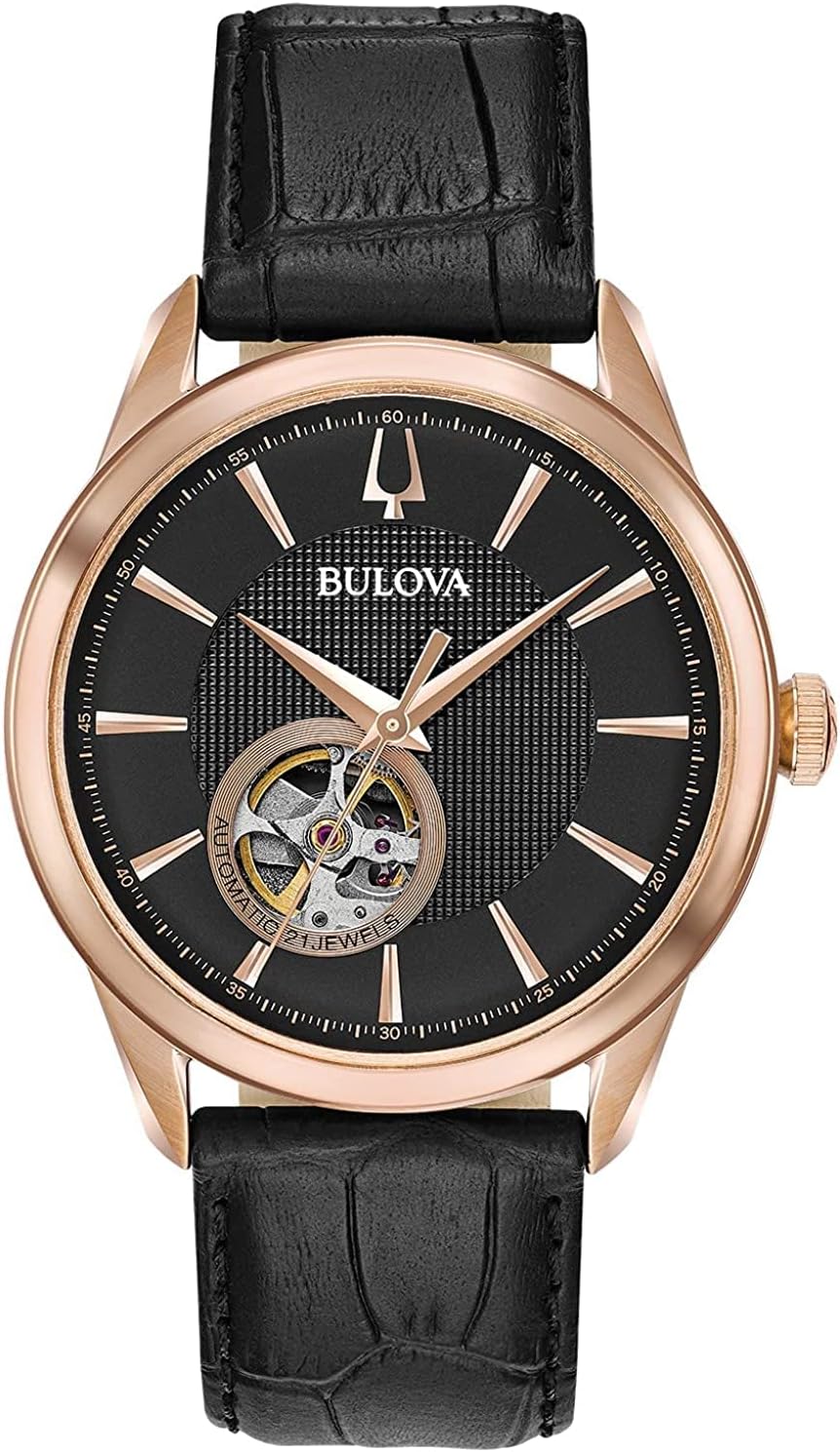 Men's Classic Automatic Watch with Leather Strap, Open Aperture Dial, Hack Feature, 41mm