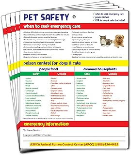 Safety Magnets by ZOCO – Pet Safety Fridge Magnet (5-Pack) – Cat & Dog CPR – Safe & Toxic Foods & Plants Chart – Pet Sitter Emergency Supplies – 8.5x11 Laminated Quick Reference Card