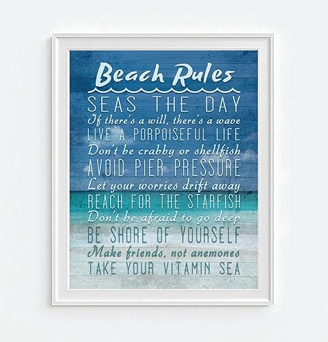 Miniatura 2 de Impresión artística de reglas de playa, letrero inspirador de pared y decoración del hogar, sin marco, regalo de verano, refranes humorísticos de