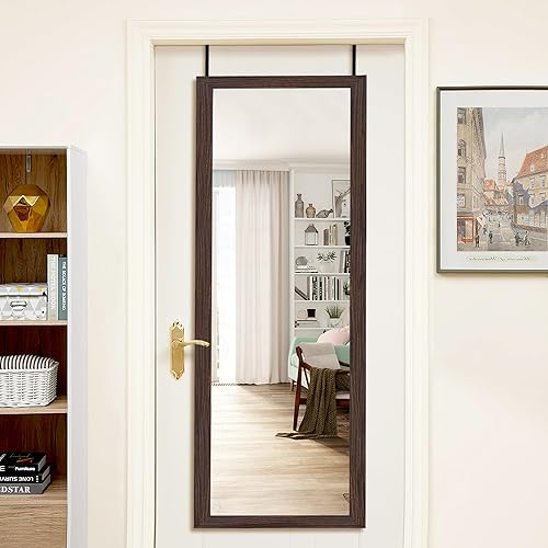 NeuType Espejo de puerta de 51 x 18 pulgadas, espejo de longitud completa, espejo de pared colgante con 2 ganchos de metal para dormitorio, sala de