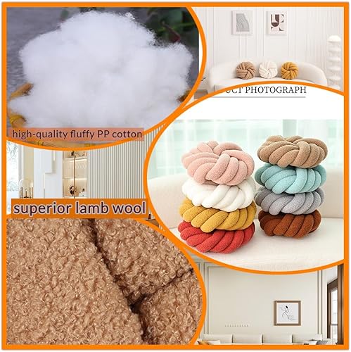 Miniatura 6 de Almohada de nudo amarillo de 13.7 pulgadas, almohada redonda de felpa suave, almohada anudada hecha a mano, cojín de almohada anudada moderna para