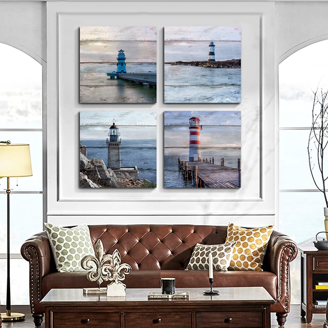 12"x12" Coastal Lighthouse Canvas Wall Art Set of 4