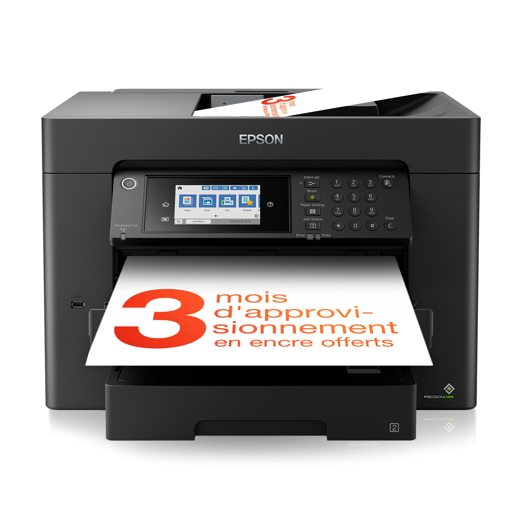 EPSON WorkForce WF-​7840DTW | Imprimante A3+ 4-​en-​1 - Impression recto-​verso, Numérisation, Copie, Fax - WiFi Direct, Ethernet, PrecisionCore, 25ppm Noir/​12ppm Couleur, Mobile, Encres économiques
