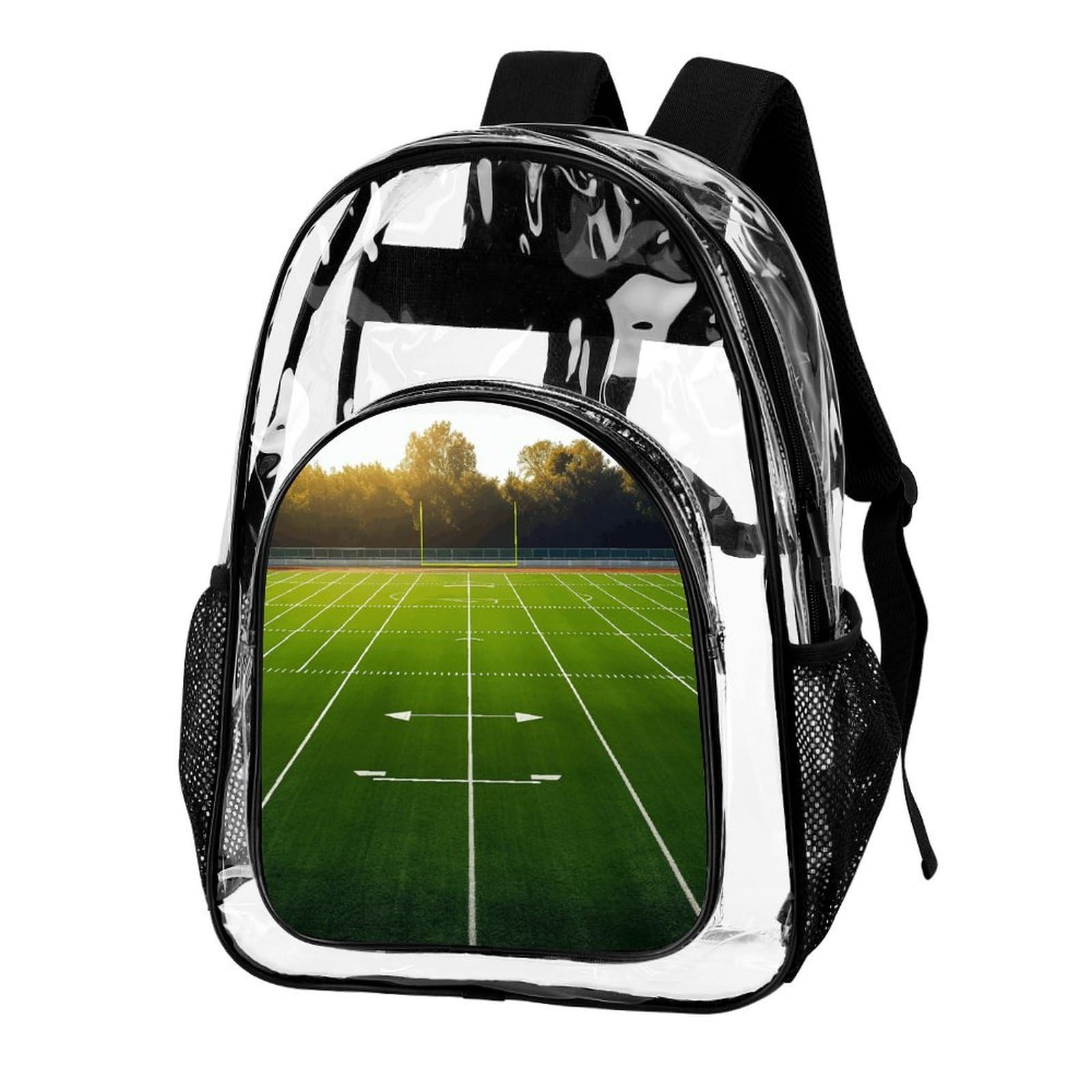 Campo sportivo in verde trasparente zaino grande, zaino trasparente in PVC trasparente per sicurezza, lavoro, viaggi, stadio