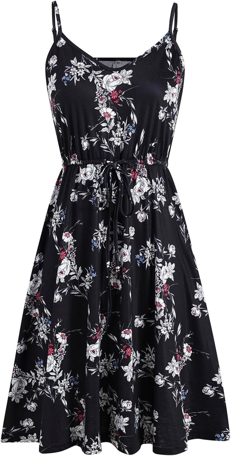 Women's Casual Summer Dress Beach Sleeveless Spaghetti Strap Adjustable Waist A Line Sun Dresses with Pockets 826 - Image 3