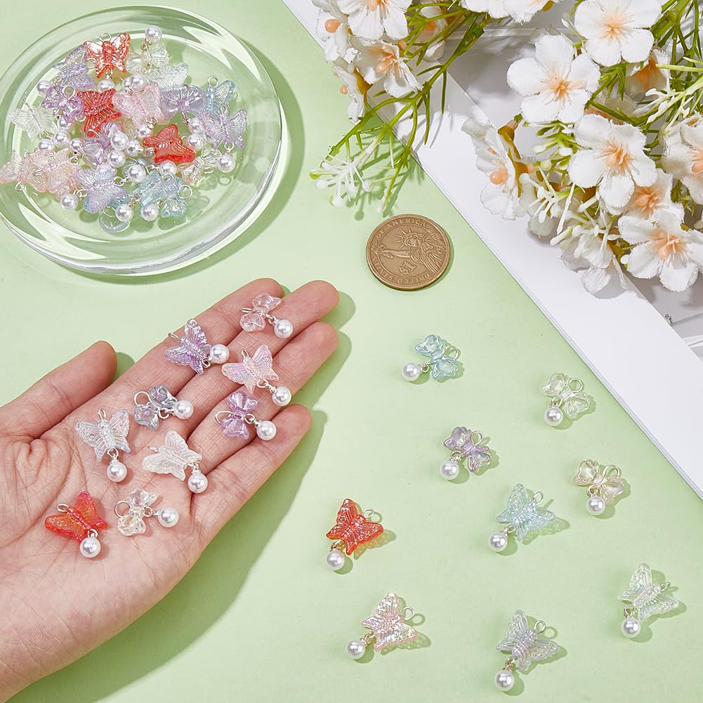 PH PandaHall 54pz Ciondoli a Farfalla in Acrilico 9 Colori Ciondoli a Farfalla/Fiocco con Perla per La Creazione di Gioielli Fai Da Te Custodia per Telefono Fermaglio per Capelli Portachiavi