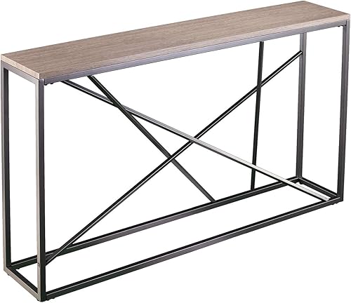 Miniatura 8 de SEI Furniture Arendal - Mesa consola delgada de mármol sintético, sala de estar, pasillo/entrada, comedor, estilo moderno, hierro con recubrimiento