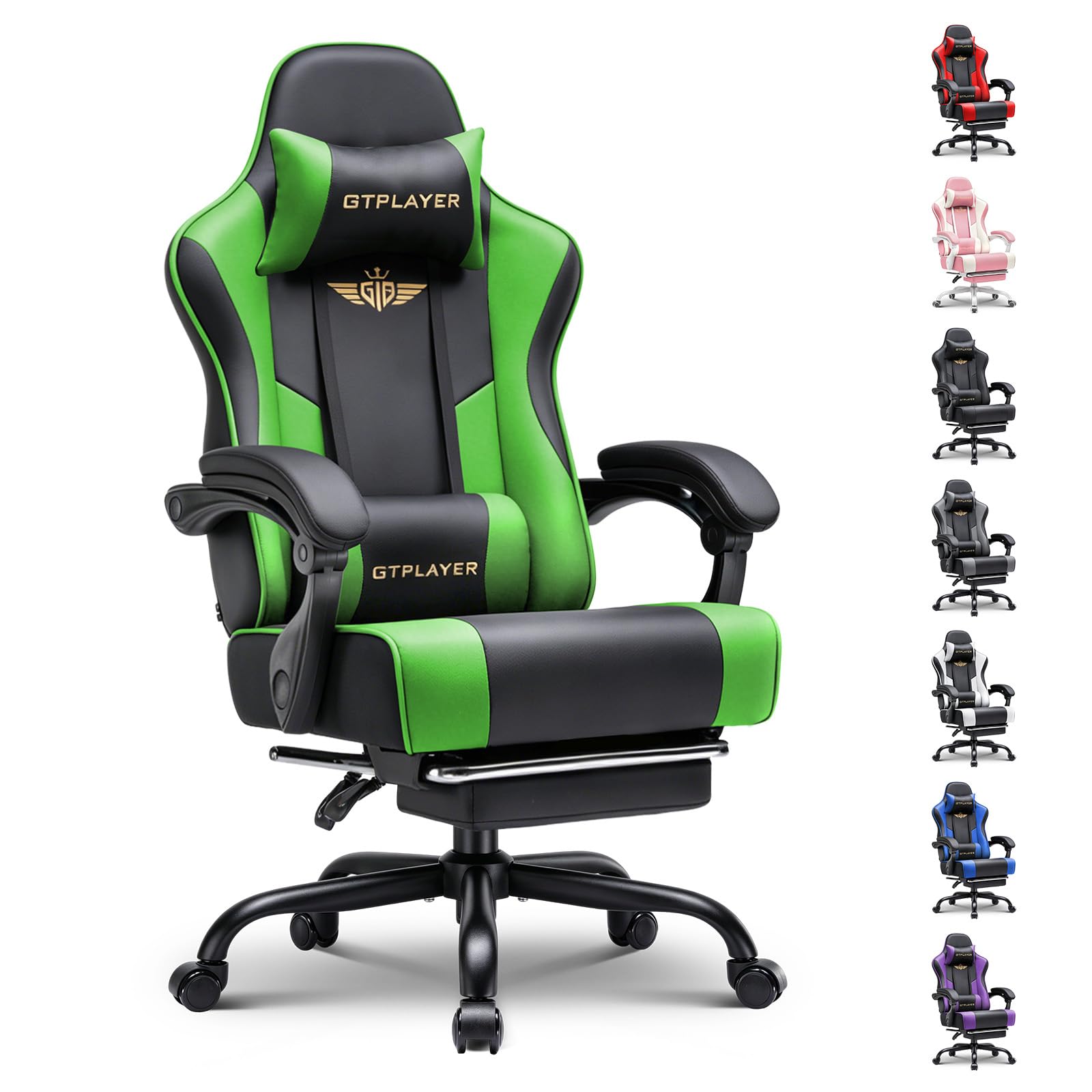 B&Q -  Gaming Chair For Adults Computer Chairs With Footrest Ergonomic Height Adjustable Reclining Pc ChairGreen