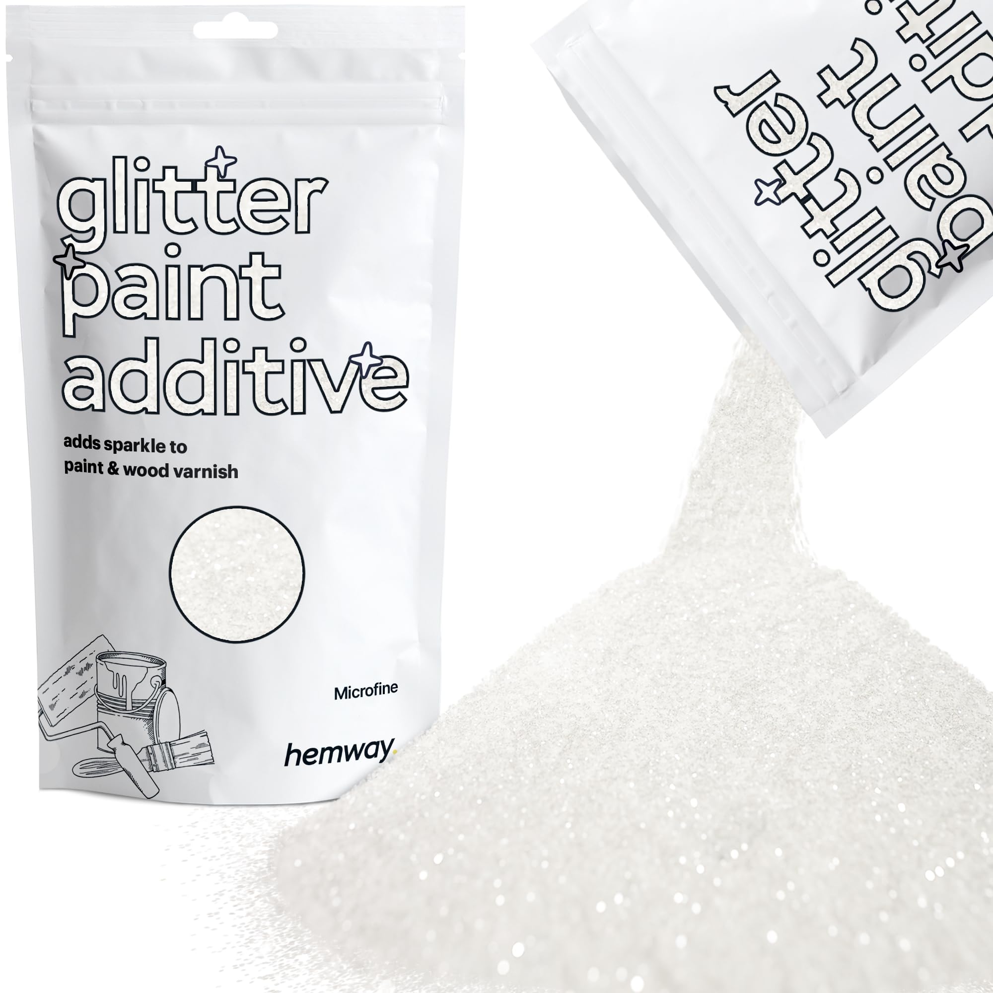 White Iridescent Glitter Paint Additive Microfine 100g for Adding Sparkle to Paints & Varnish | Paint Walls Sparkly Add to Emulsion, Acrylic or Lacquer Indoor | Hemway