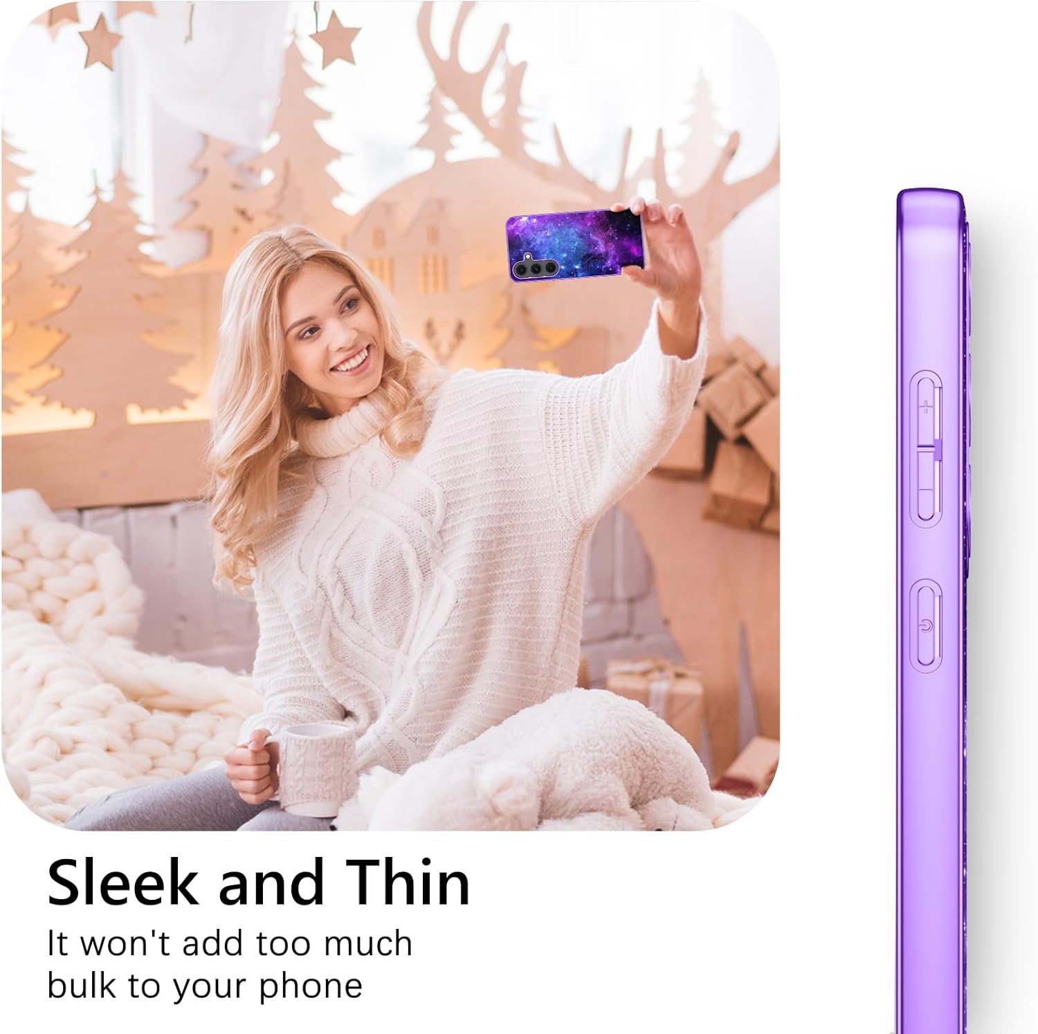 GUAGUA for Galaxy S25 Case Samsung S25 Case Glow in The Dark Noctilucent Luminous Cover Space Nebula Slim Thin Shockproof Protective Phone Cases for Samsung S25, Purple/Blue - Image 5