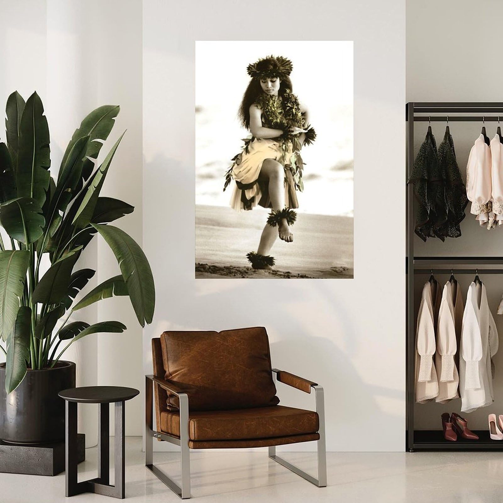 80s HULA DANCER 特大アート フレーム 油彩画 ヴィンテージ Graceful Hawaiian Hula Dancer - Vintage Hawaiian Airbrush