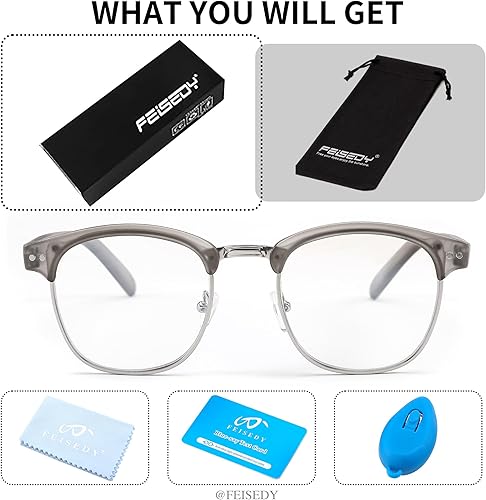 Miniatura 7 de FEISEDY Gafas de lectura clásicas medio marco retro semi-montura transparente lente azul bloqueo luz azul B0005