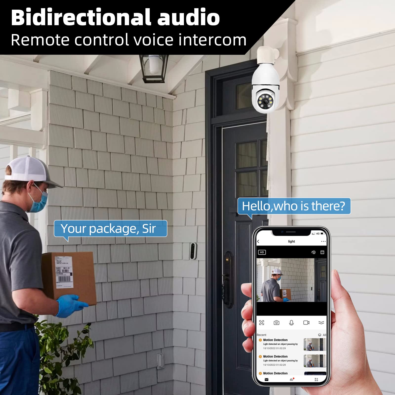 Optapower Light Bulb Security Camera,With Extension Link, Light Bulb Camera, 2.4g Wifi 360° PTZ Screw In Camera For Light Socket Outdoor Works With Alexa & Google Assistant,Light Bulb Camera Outdoor