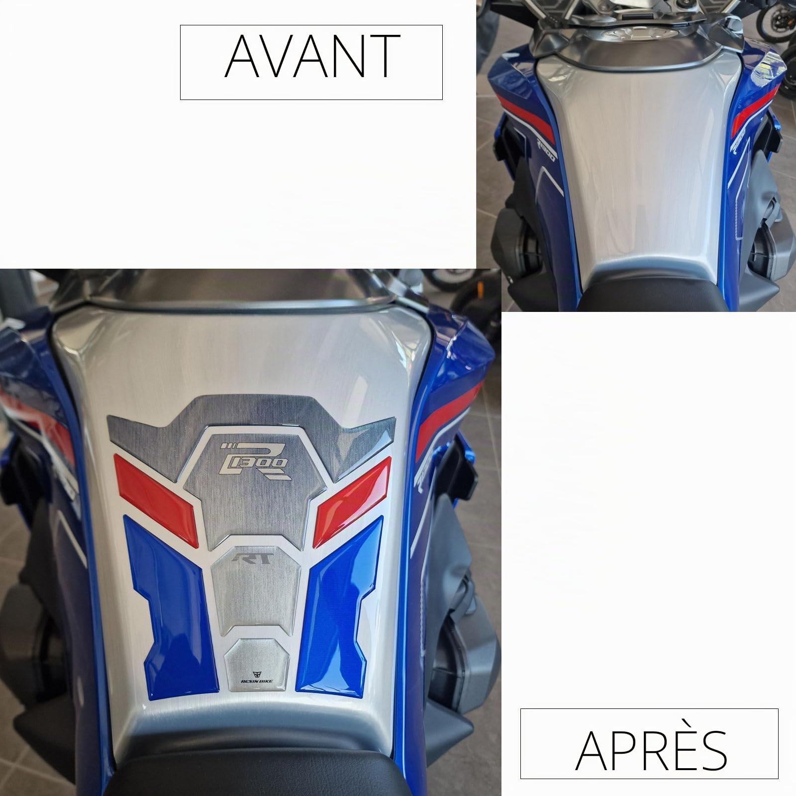 Resin Bike Autocollant Moto Compatibles avec BMW R 1300 RT 2025-2026 Impulse. Protection Grip de Réservoir Moto Contre Les Chocs et Les Éraflures. Autocollant 3D Résinés Made in Italy