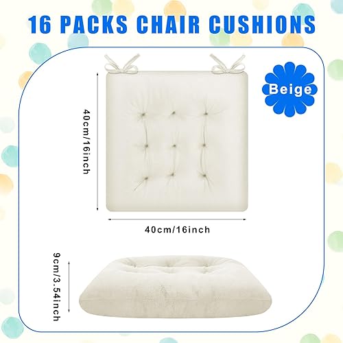Miniatura 2 de Timgle Paquete de 16 cojines de asiento para silla, cojines de patio para muebles, almohadillas para sillas con lazos, tapetes antideslizantes para