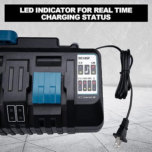 Miniatura 5 de WaxPar DC18SF - Cargador de batería de 4 puertos y 12 A compatible con batería Makita de 18 V, cargador rápido de 18 V cargador de batería múltiple