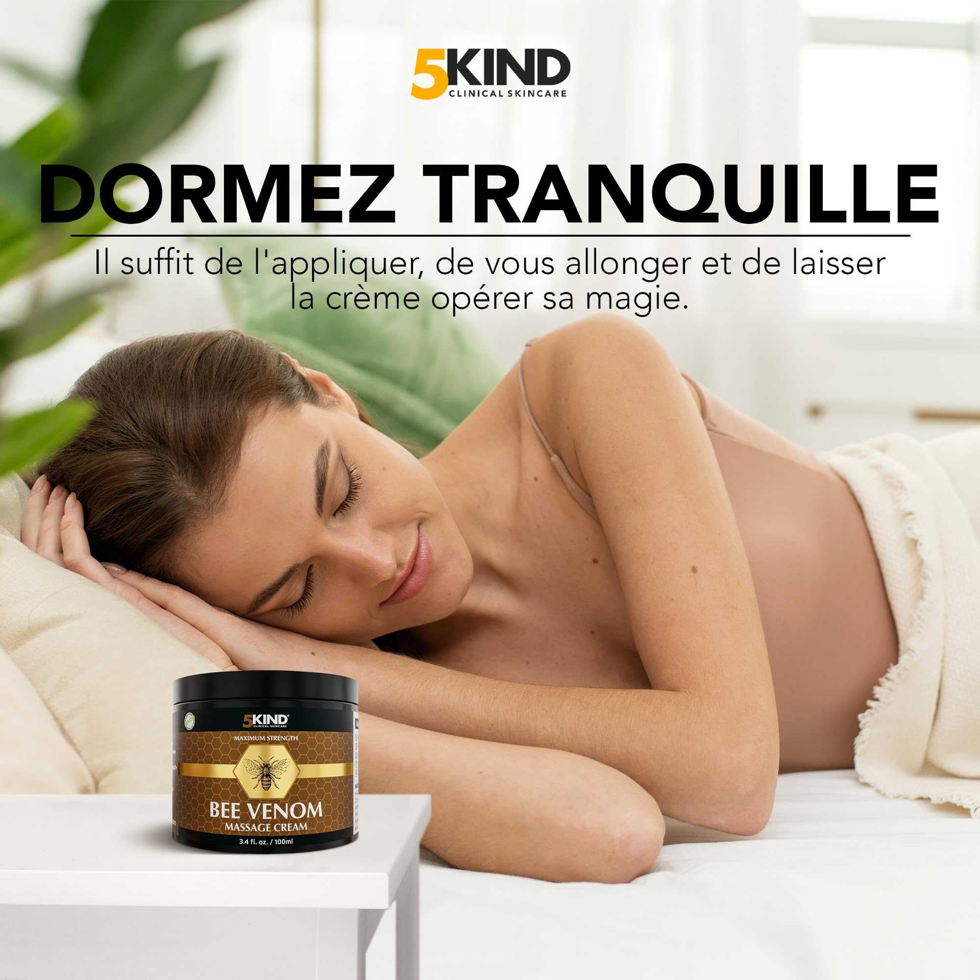 5Kind Creme Venin d'Abeille Maximum Strength 100ml - Bee Venom Cream - Massage Naturel des Articulations & Muscles, Bas du Dos, Genoux, Cou, Hanches & Pieds - Provenance Responsable
