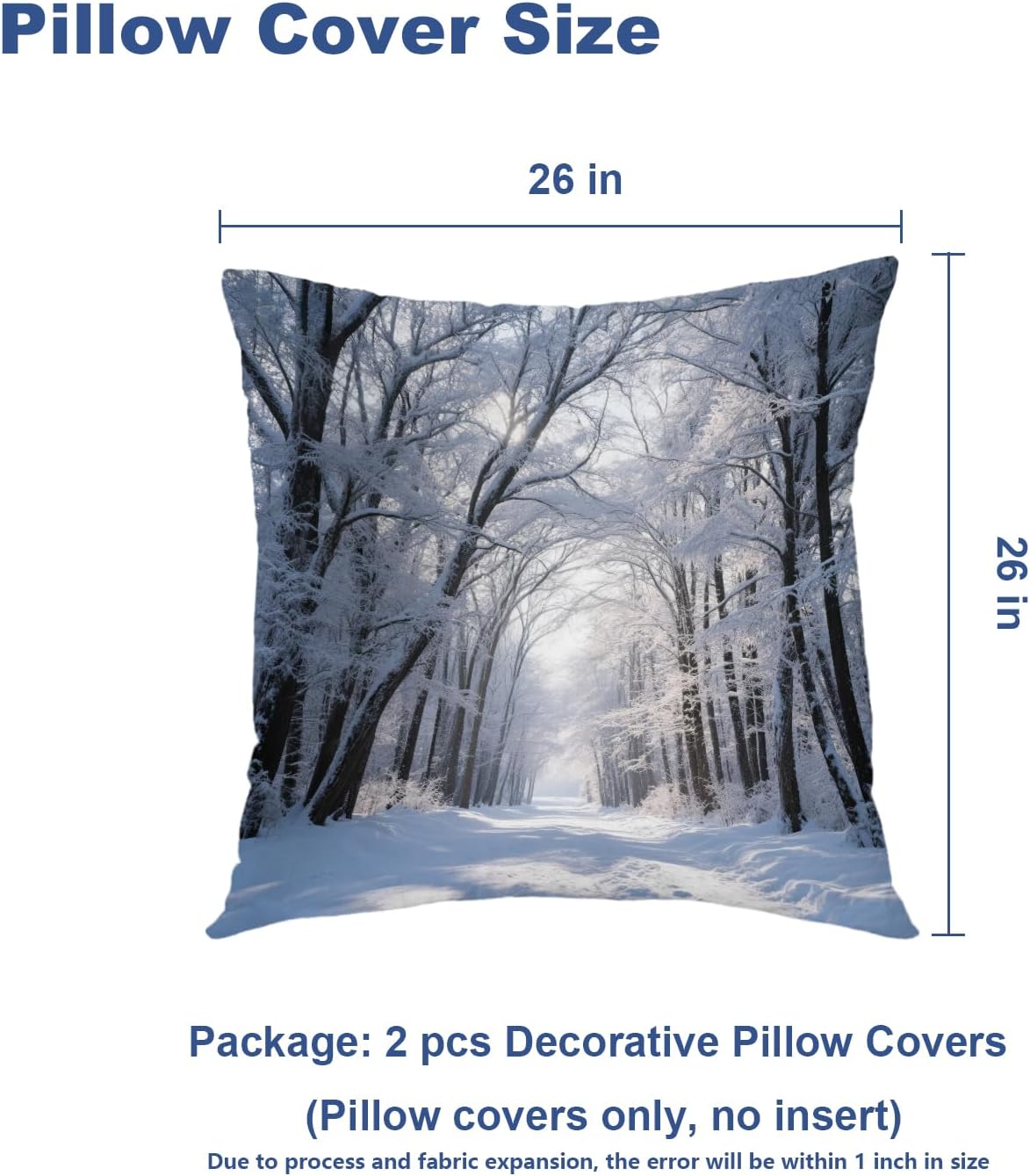 Batmerry Trees in Park with Heavy Snow Winter Throw Pillow Covers, Landscape Decorative Pillow Covers Digital Printing Blended Fabric for Couch Sofa Bed Invisible Zipper 26X26 in(Set of 2)
