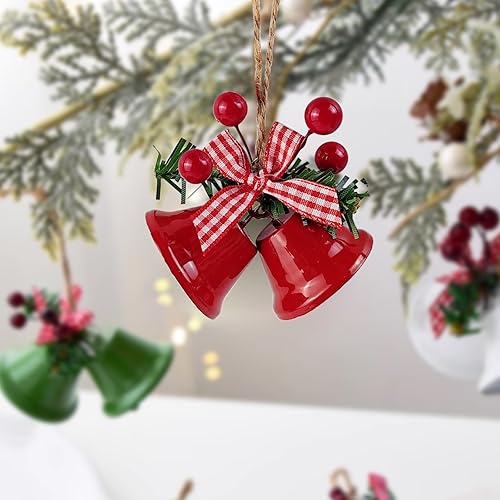 Miniatura 7 de TIHOOD 6 campanas rojas de Navidad de 3 pulgadas, adorno colgante de árbol de metal para decoración de Navidad